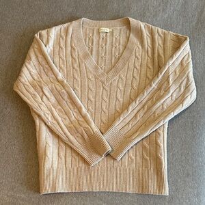 Spartina 449 Women's V-Neck Cable wool and cashmere Knit Sweater - Tan